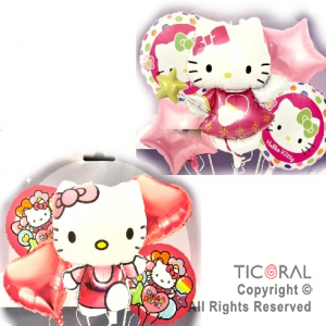 SET DE GLOBOS METALIZADO KITTY 5 UNIDADES X 1